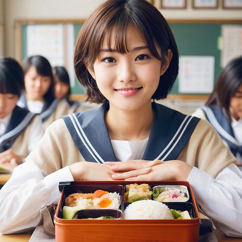 弁当・高校・昼食・美女・美人・女性・人物・食べ物　AI画像生成、無料（フリー写真・フリー素材・フリー画像）02