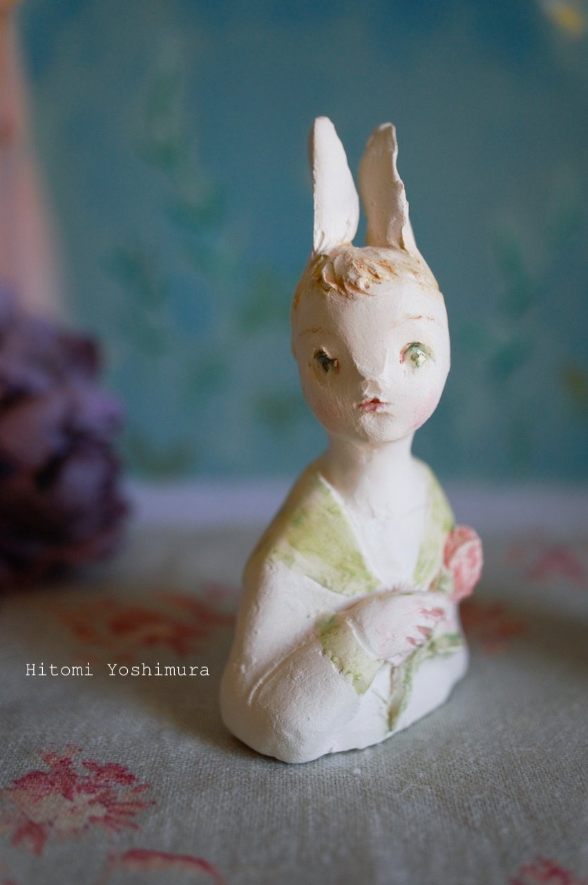 白うさぎの女の子人気作家 吉村眸陶器置物作家ぬいぐるみビスクドールイラストカード 白うさぎの女の子人気作家 吉村眸陶器置物作家ぬいぐるみビスク