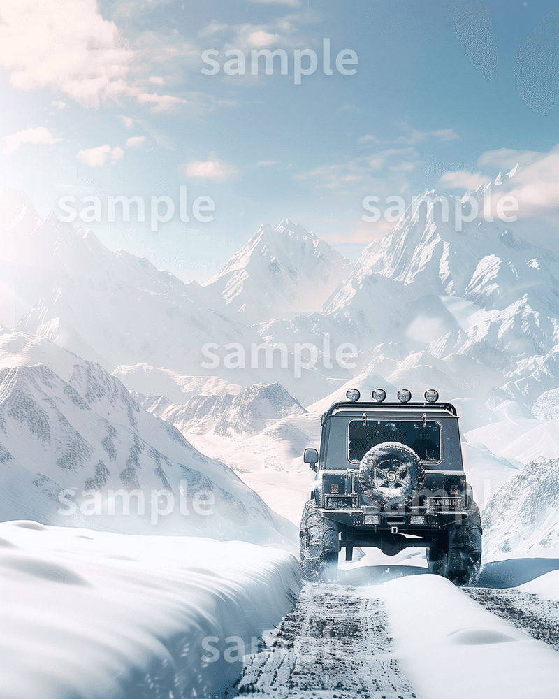 【無料】「雪山を走る車イラスト」のフリー素材5枚セット｜アウトドア・雪道・スキーやスノーボードの道中イメージ画像に｜FREE
