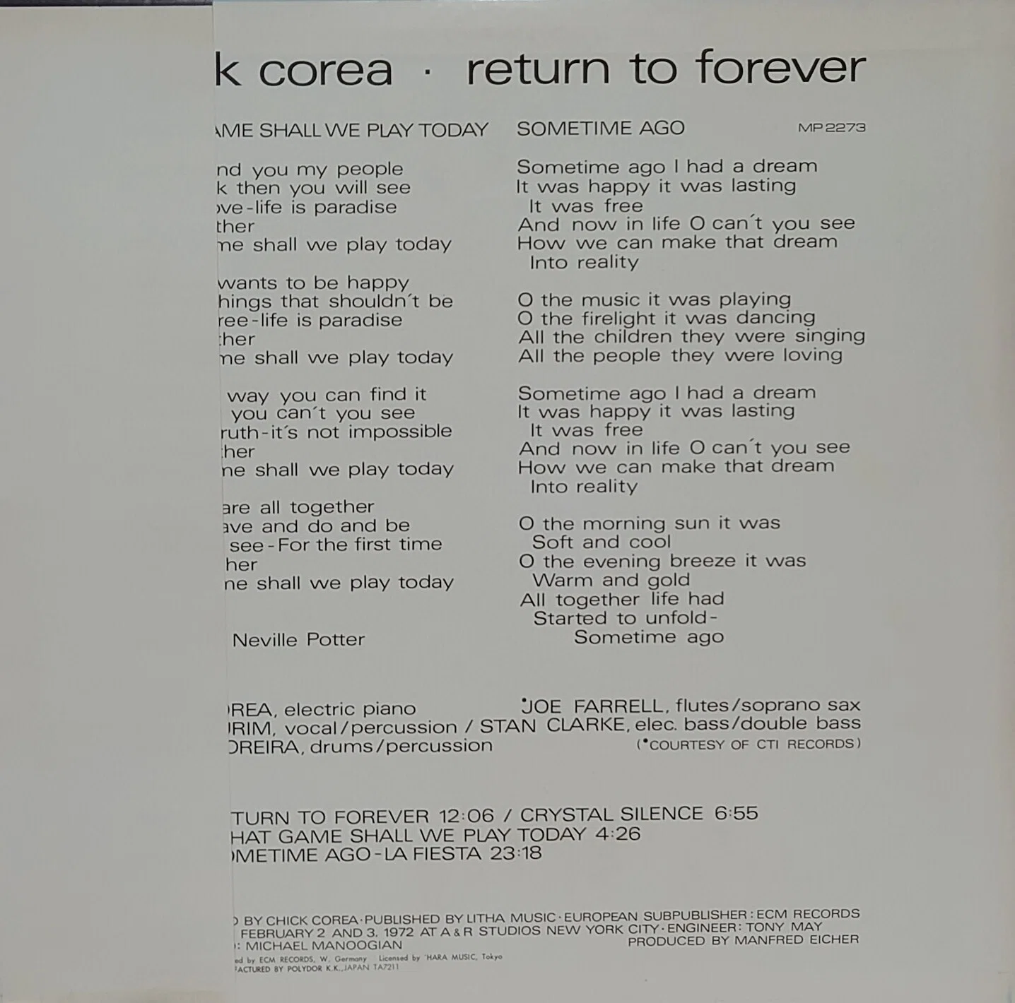 1972年レコード】32)Chick Corea : return to forever｜ワイバーン