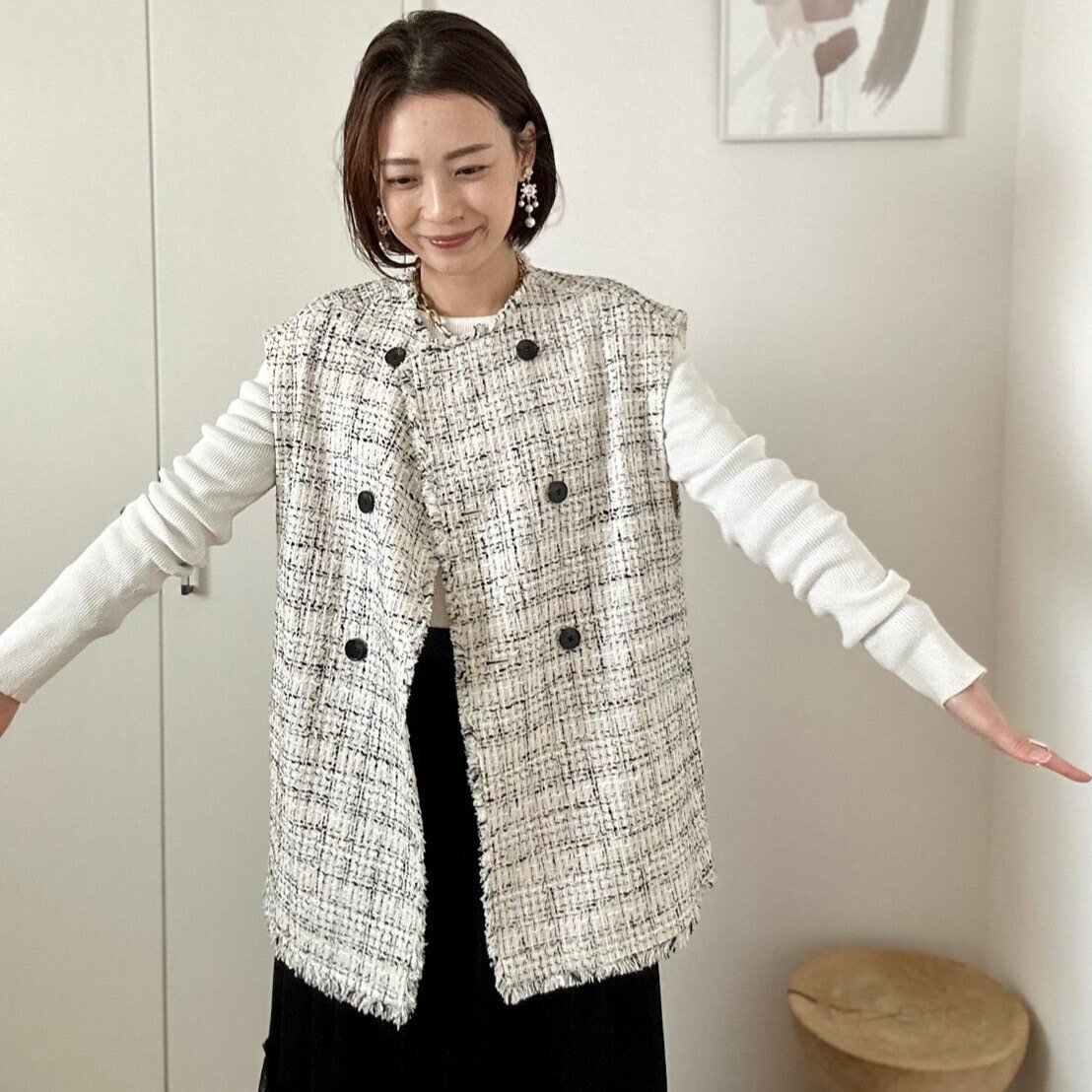 春コーデ何着る?Mila Owenで見つけたツイードベスト|井川真弓 春コーデ何着る?Mila Owenで見つけたツイードベスト|井川真弓