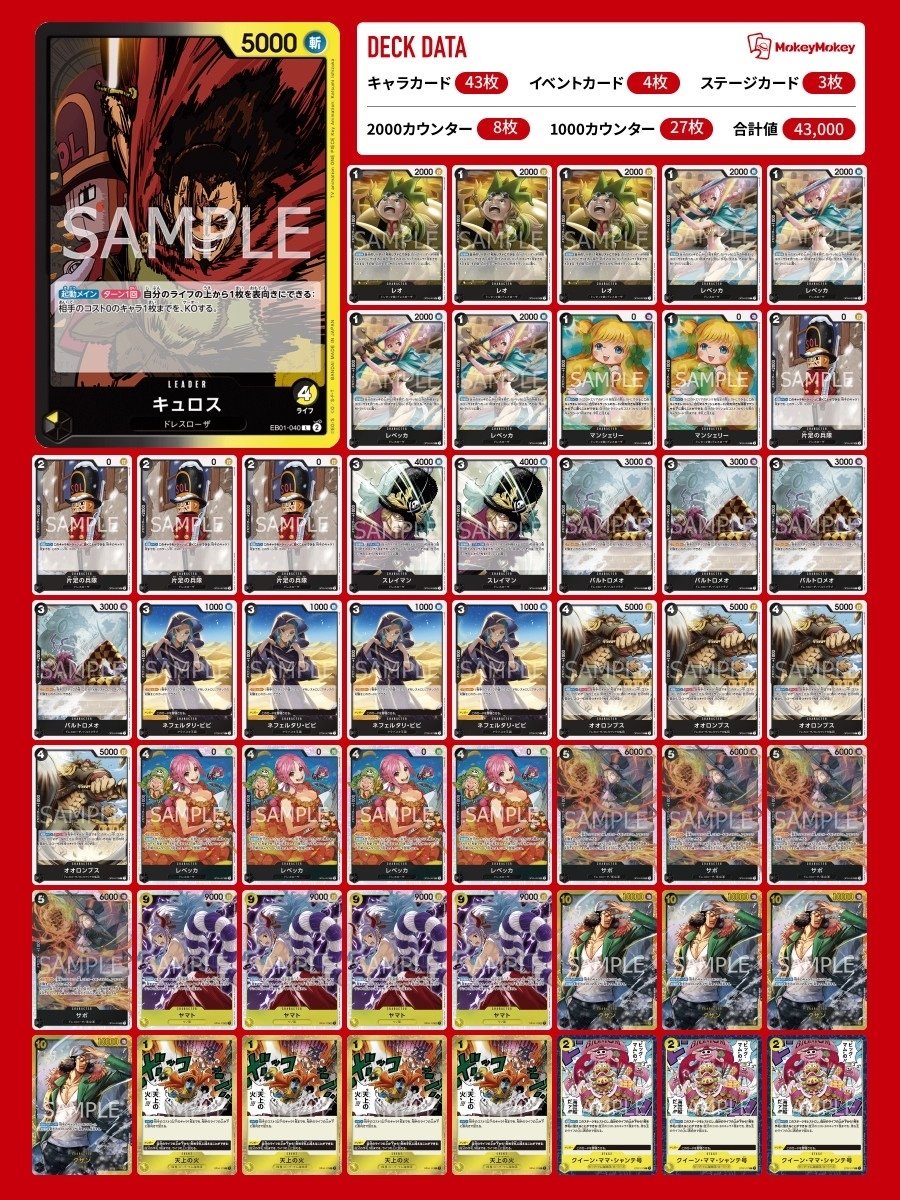 12263:ワンピースカード　大会優勝‼️ ガチ構築‼️ 黒黄キュロスデッキ 12152:ワンピースカード フラシ優勝‼️ ガチ構築‼️ 緑黄