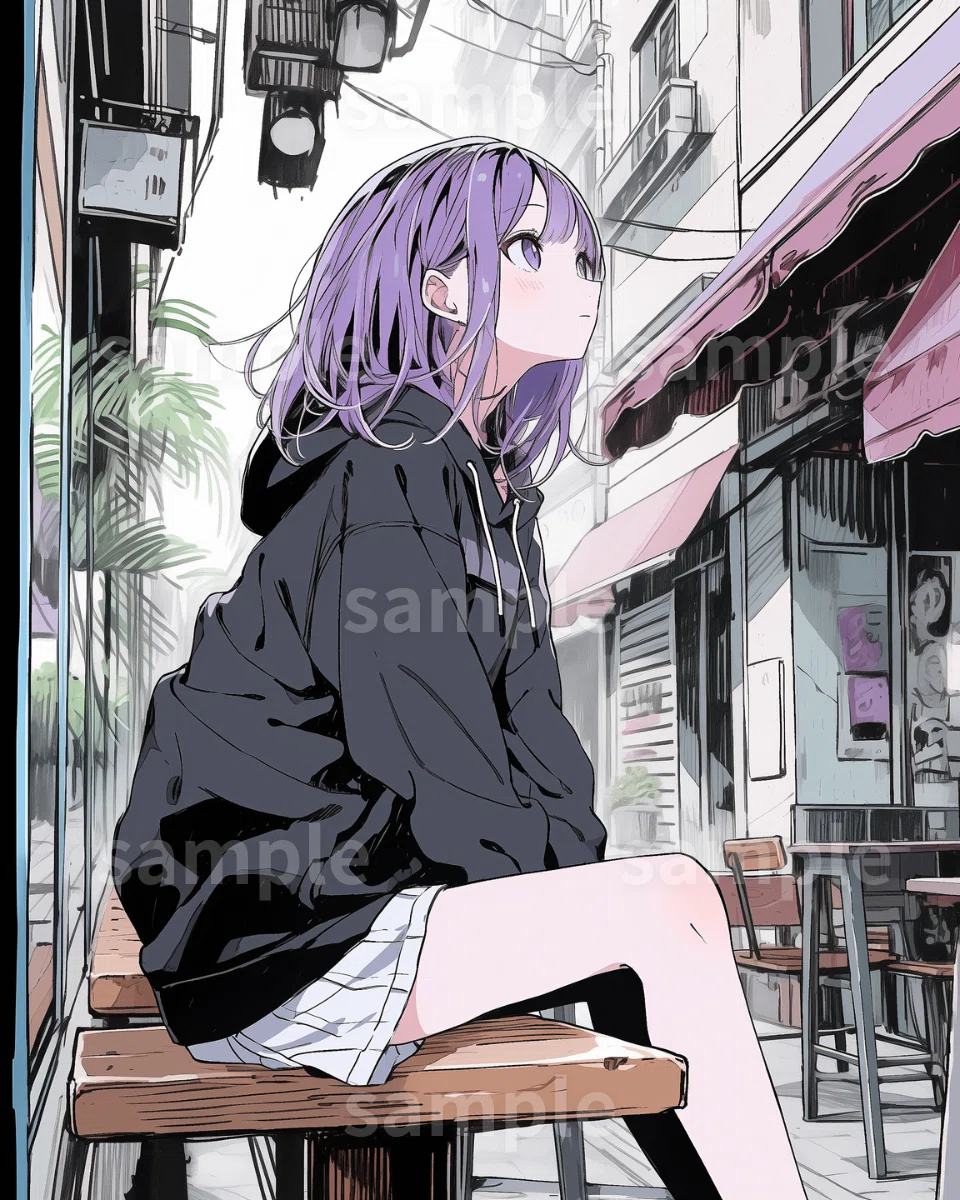 紫パーカーイラスト Rurudo イラストパーカー 黒 トップス 人気