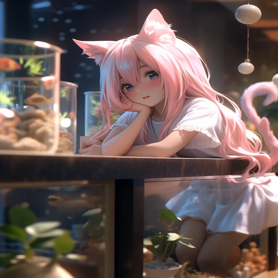 水族館にいるピンク髪の猫耳ちゃん｜kazunari_フォロバ100%