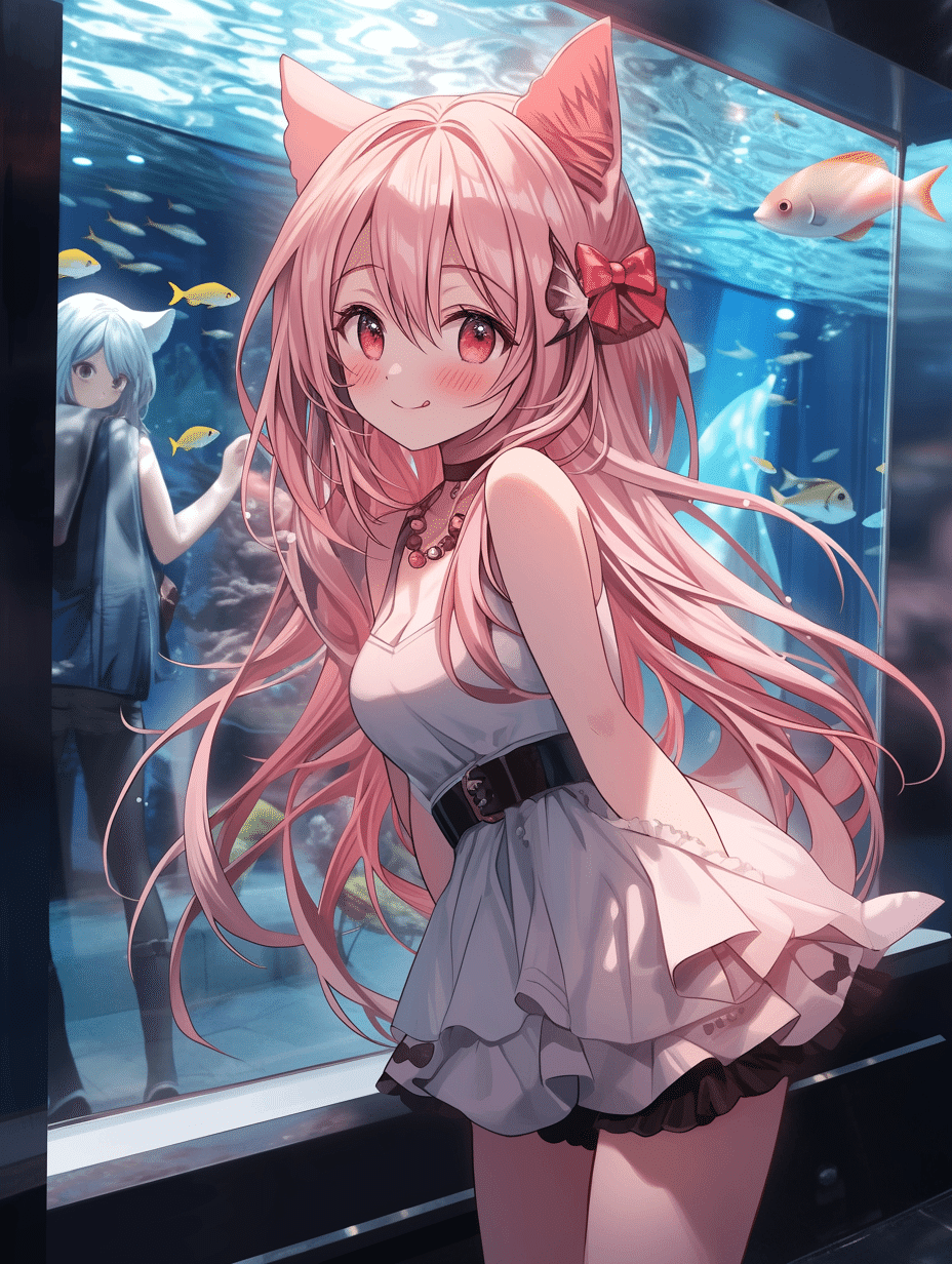 水族館にいるピンク髪の猫耳ちゃん｜kazunari_フォロバ100%