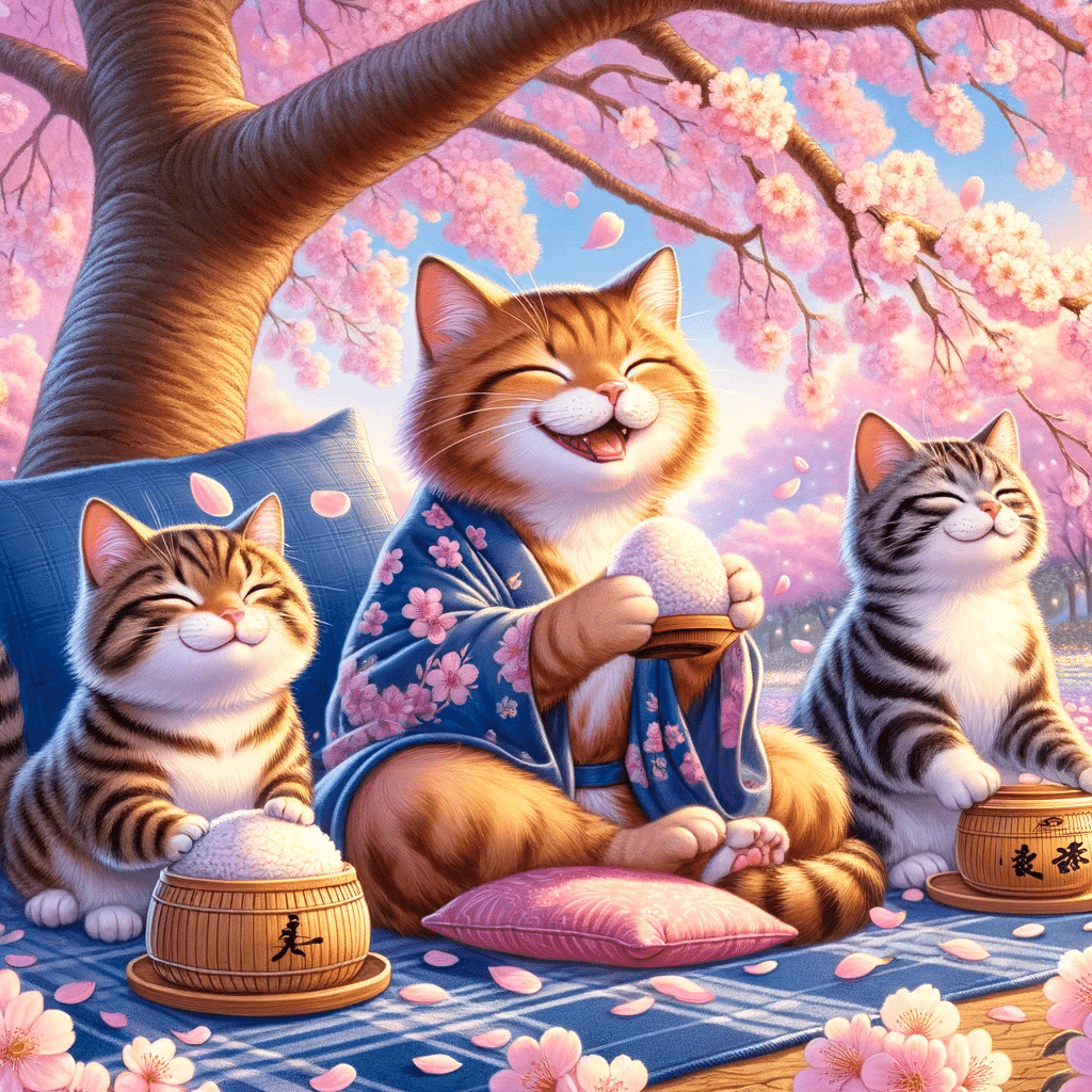 DALL·E お花見する猫さん｜ねこ鉄道（jae02546）
