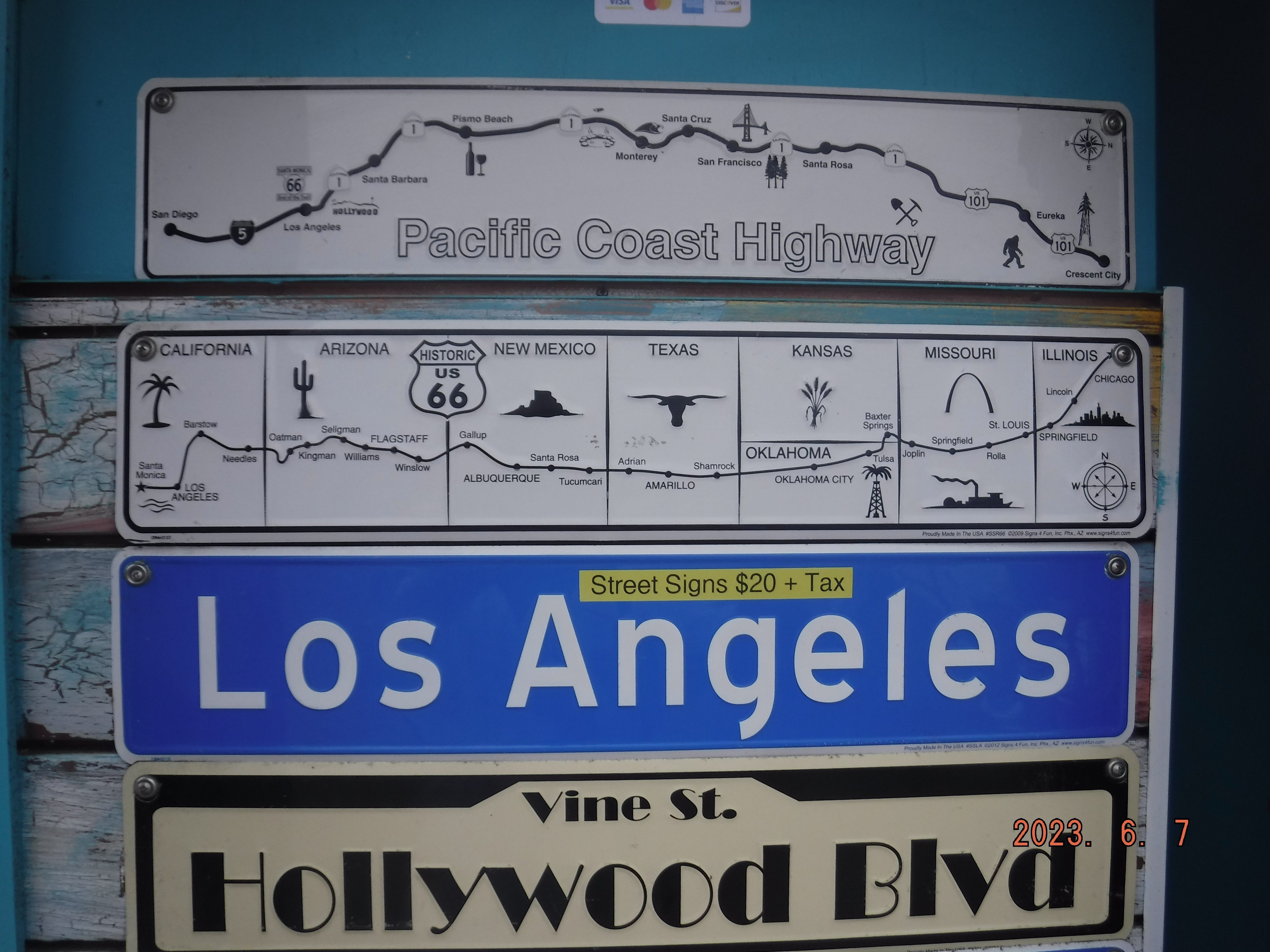 アメリカ横断 ルート66観光用看板 サンタモニカ・ピア｜toyotaboxy