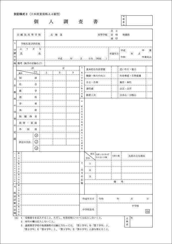 全国調査書（内申書）分析】北海道公立高校入試の調査書を見てみま