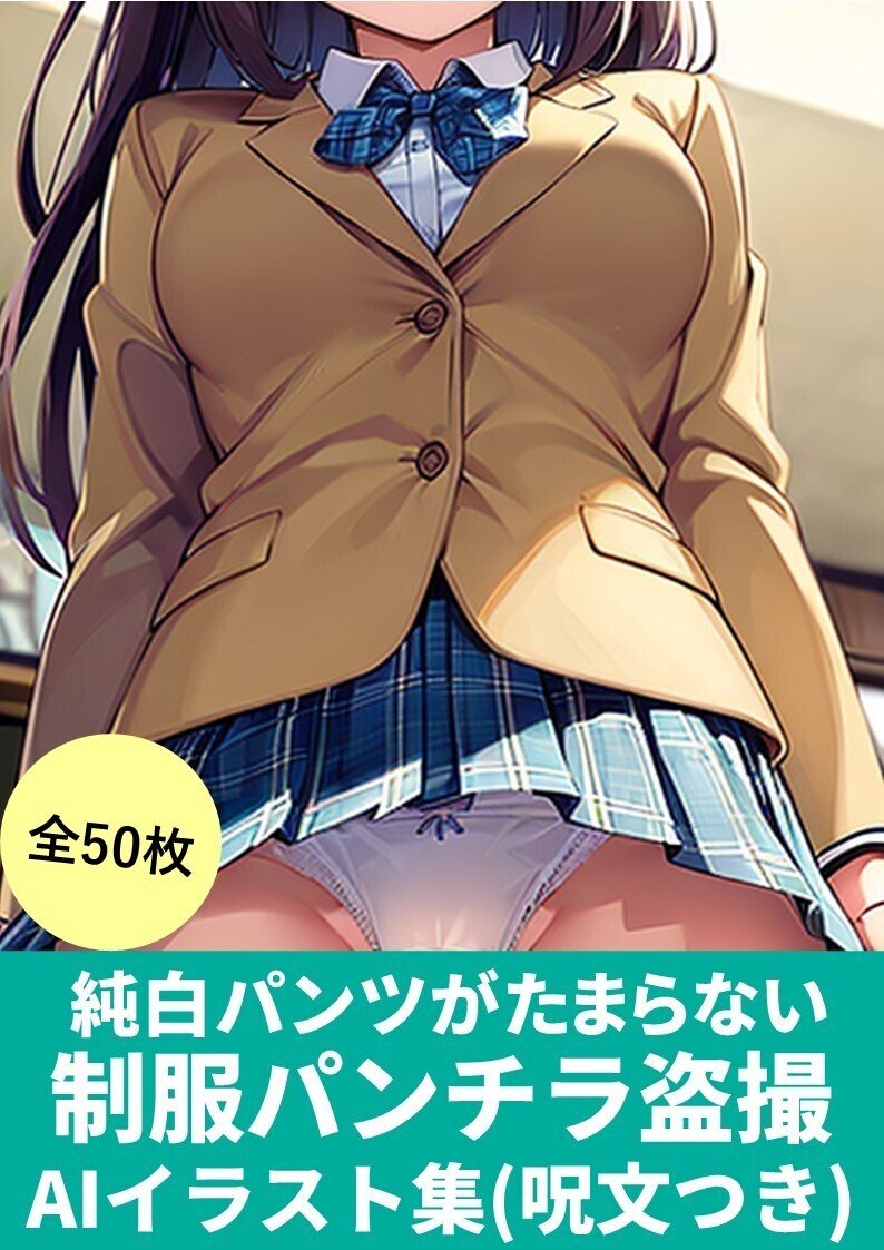 純白　盗撮 純白パンツがたまらない【制服パンチラ盗撮】AIイラスト集(50枚)「呪文(プロンプト)付き」｜イラスト大賢者