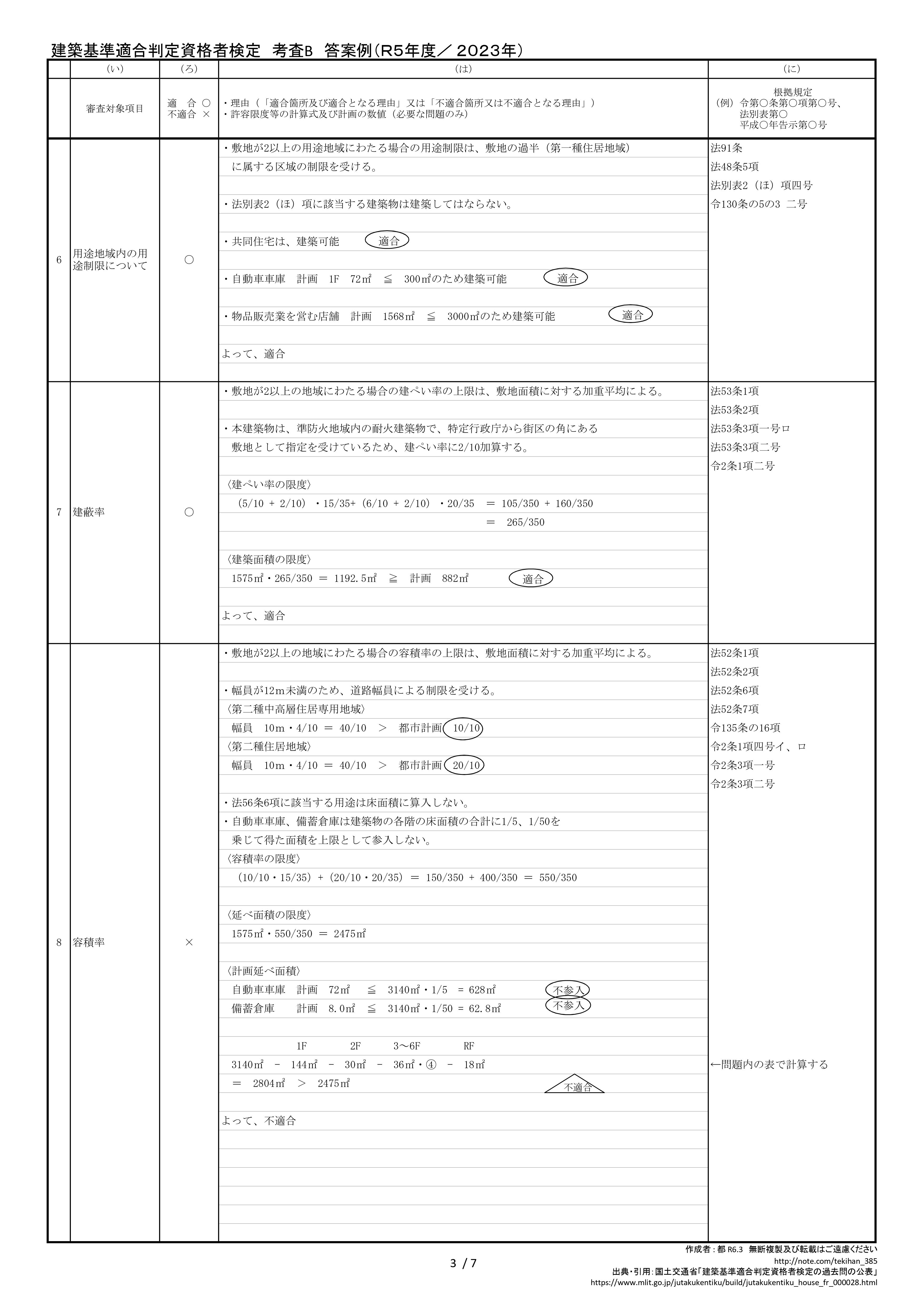 参考解答例】一級建築基準適合判定資格者検定 考査B 過去問題 6年度分（令和5年〜平成30年度）の参考解答例を公開します！｜都