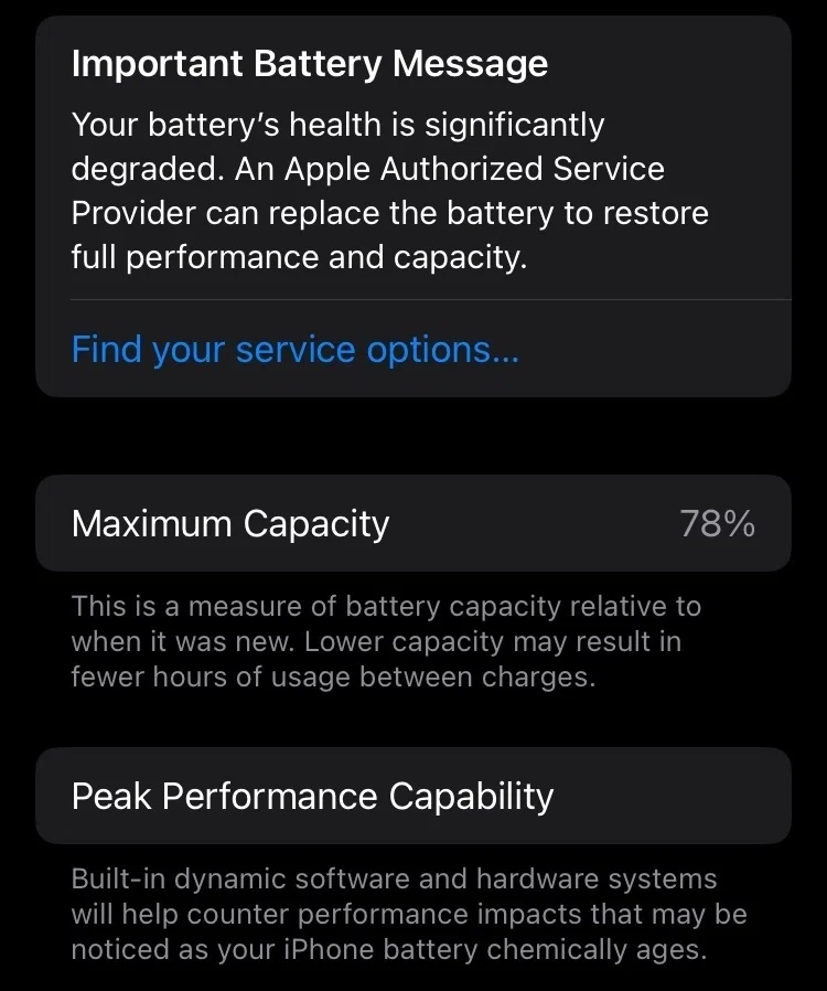 iPhone SEのバッテリ容量が80%を切ったので、どうしようか思案している