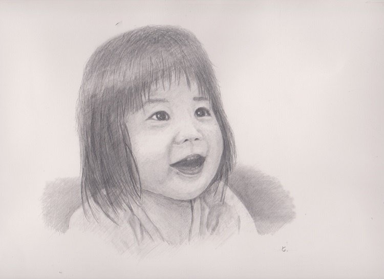 色鉛筆画　　「孫は可愛いな」 色鉛筆画「孫は可愛いな」