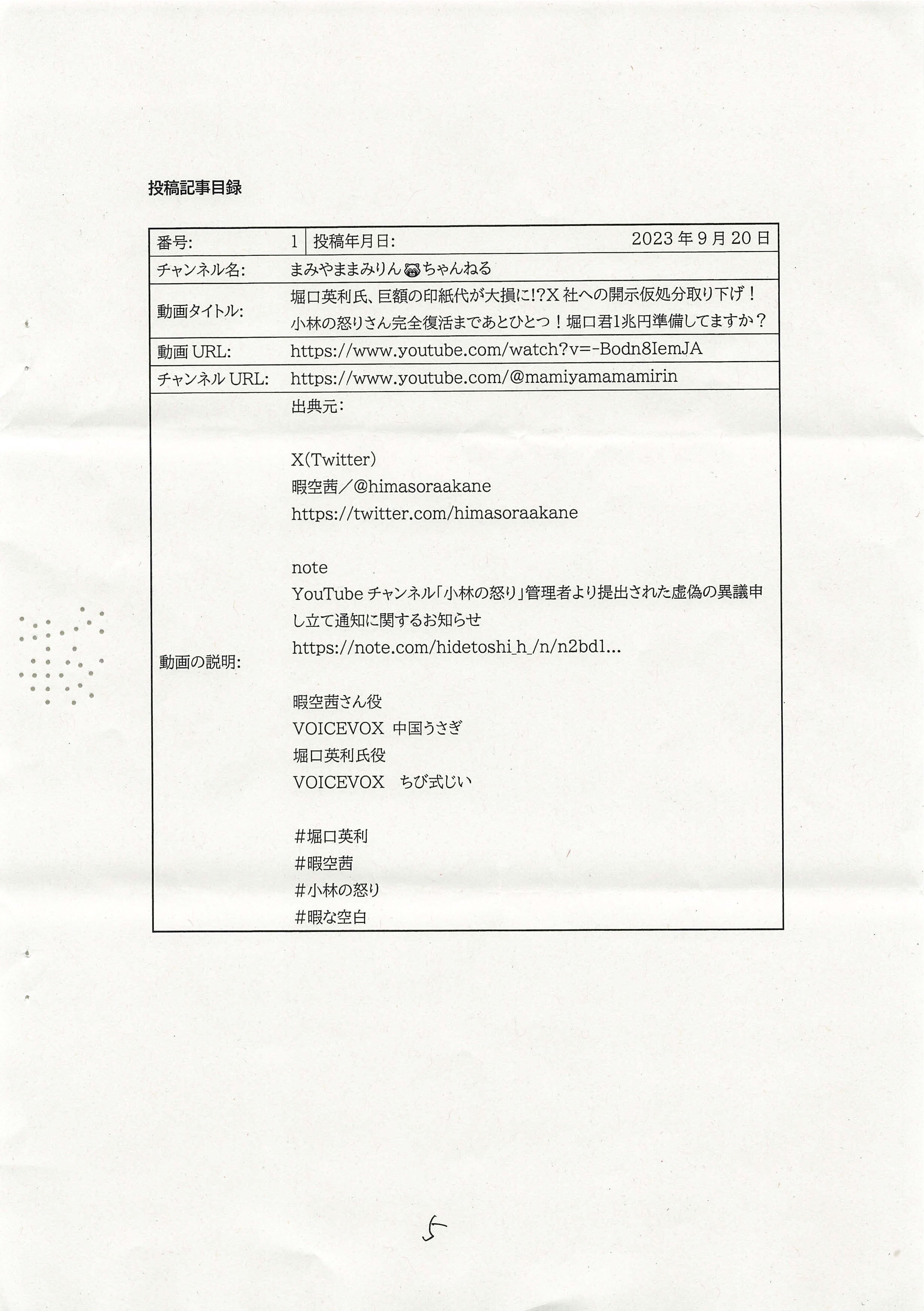 まみやままみりんちゃんねる」と称する発信者に係るGoogle LLCを相手方
