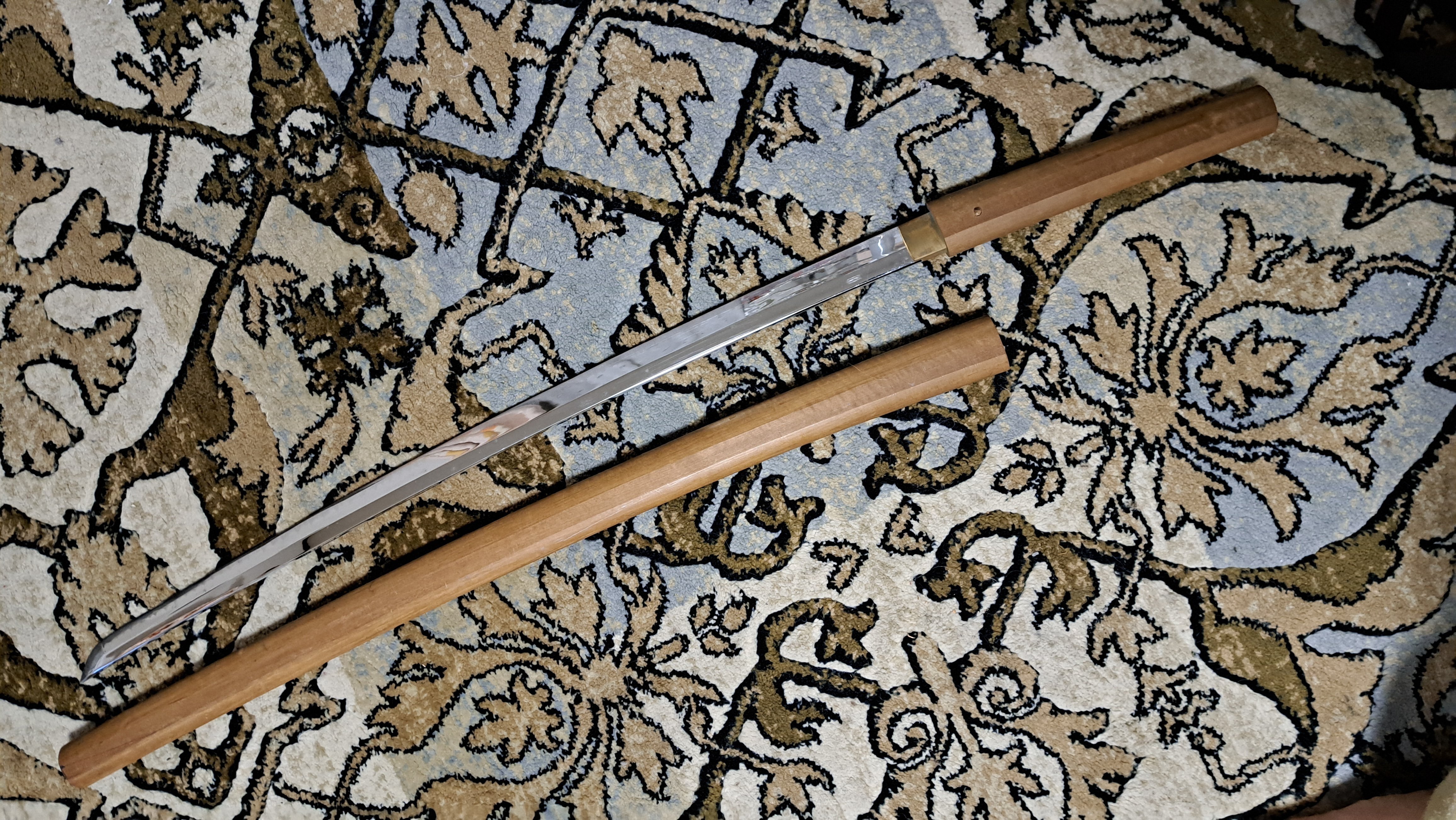 白鞘藤巻 高級模造刀 藤巻き 居合刀と脇差セット 藤巻鞘全長101cm 69cm 古