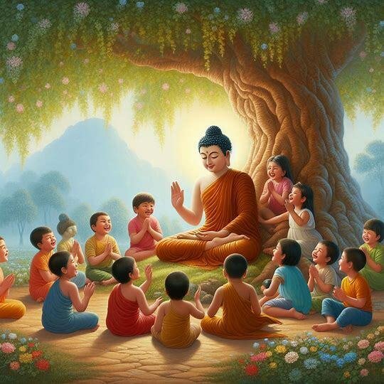 子供達と勉強するお釈迦様｜あとやく