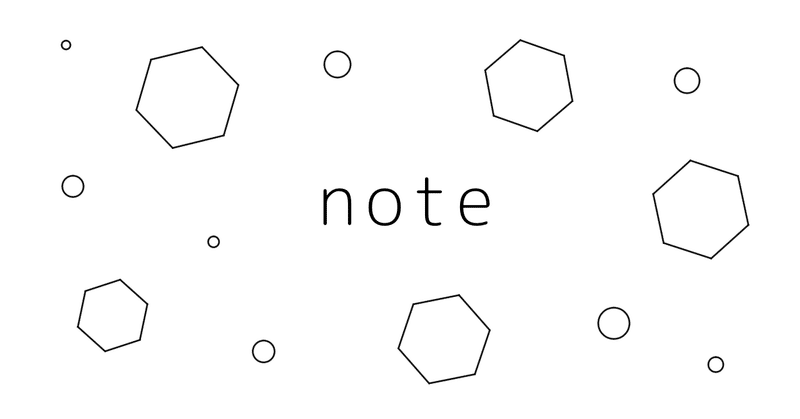noteの文字と幾何学的な丸と六角形のイラスト