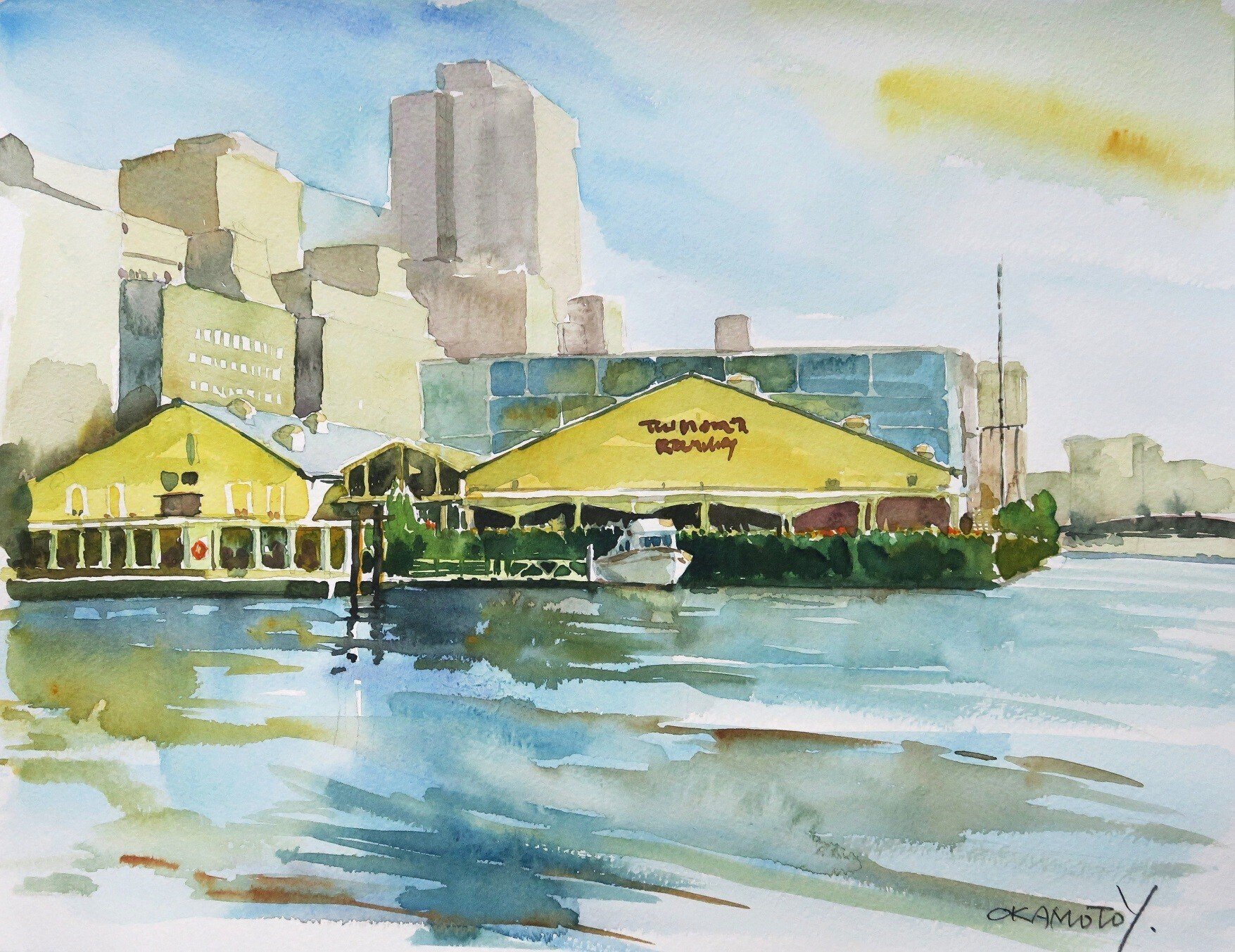 運河沿いぶらぶら -東京・天王洲アイル-／海辺の水彩画｜海の音 - umi