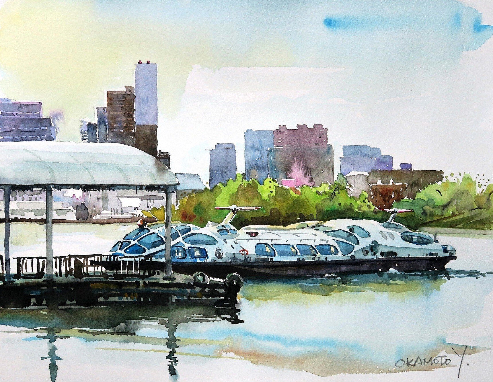 運河沿いぶらぶら -東京・天王洲アイル-／海辺の水彩画｜海の音 - umi