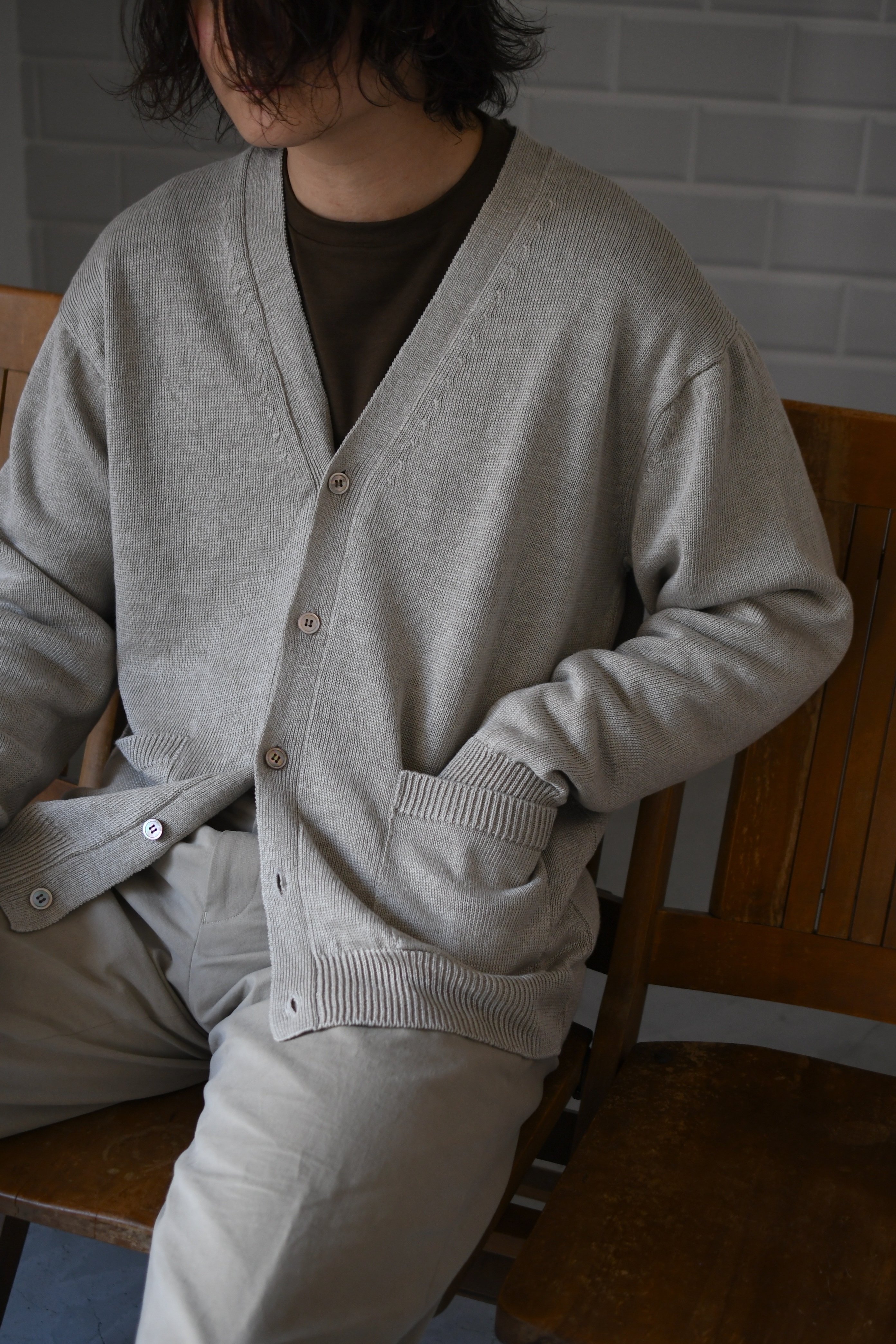 トップス BATONER WAHSED HIGH COUNT LINEN CARDIGAN BATONER Men WASHED HIGH COUNT LINEN V CARDIGAN