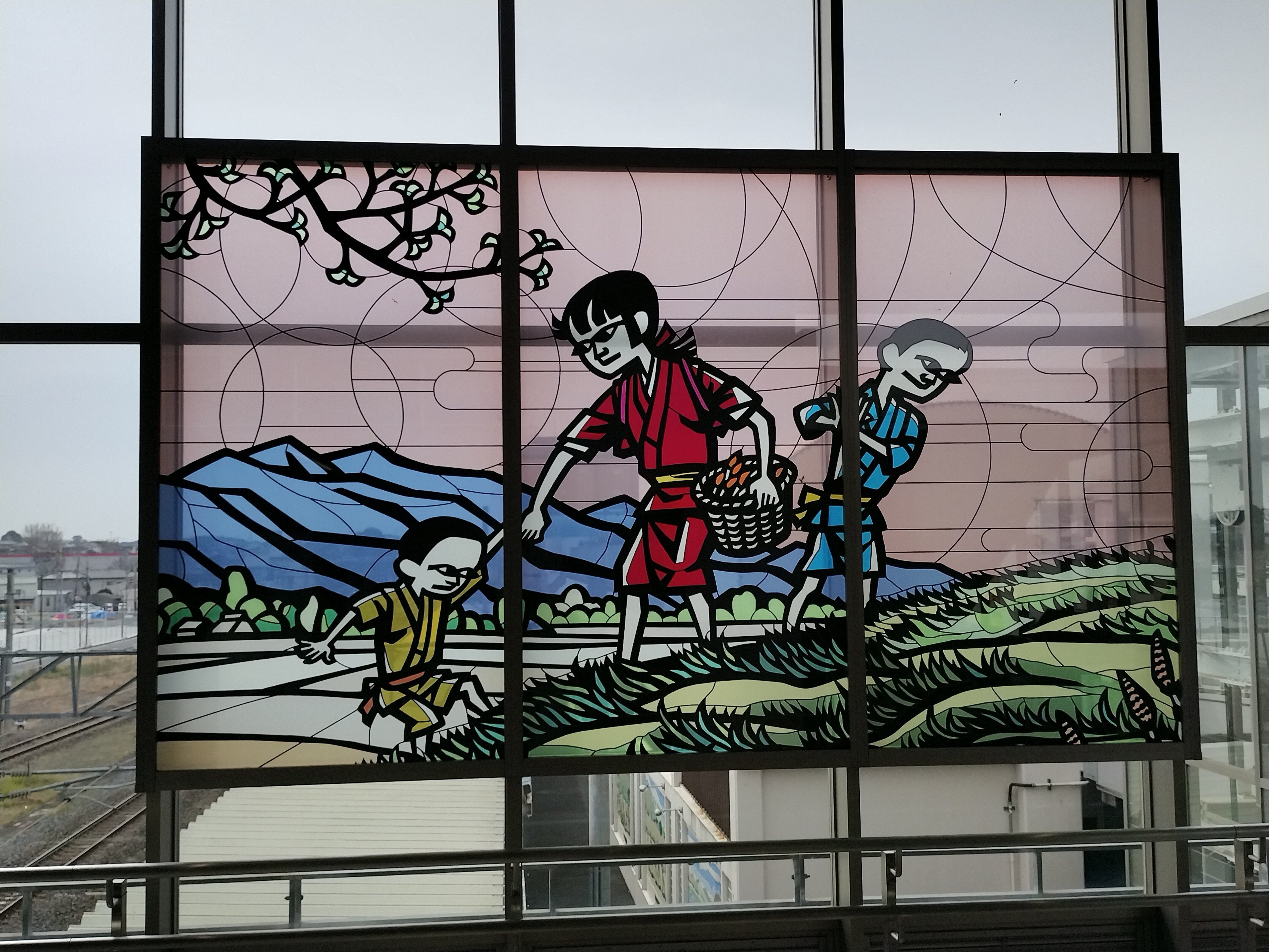 JR常磐線石岡駅の春夏秋冬を描いたステンドグラス｜kuma22writer