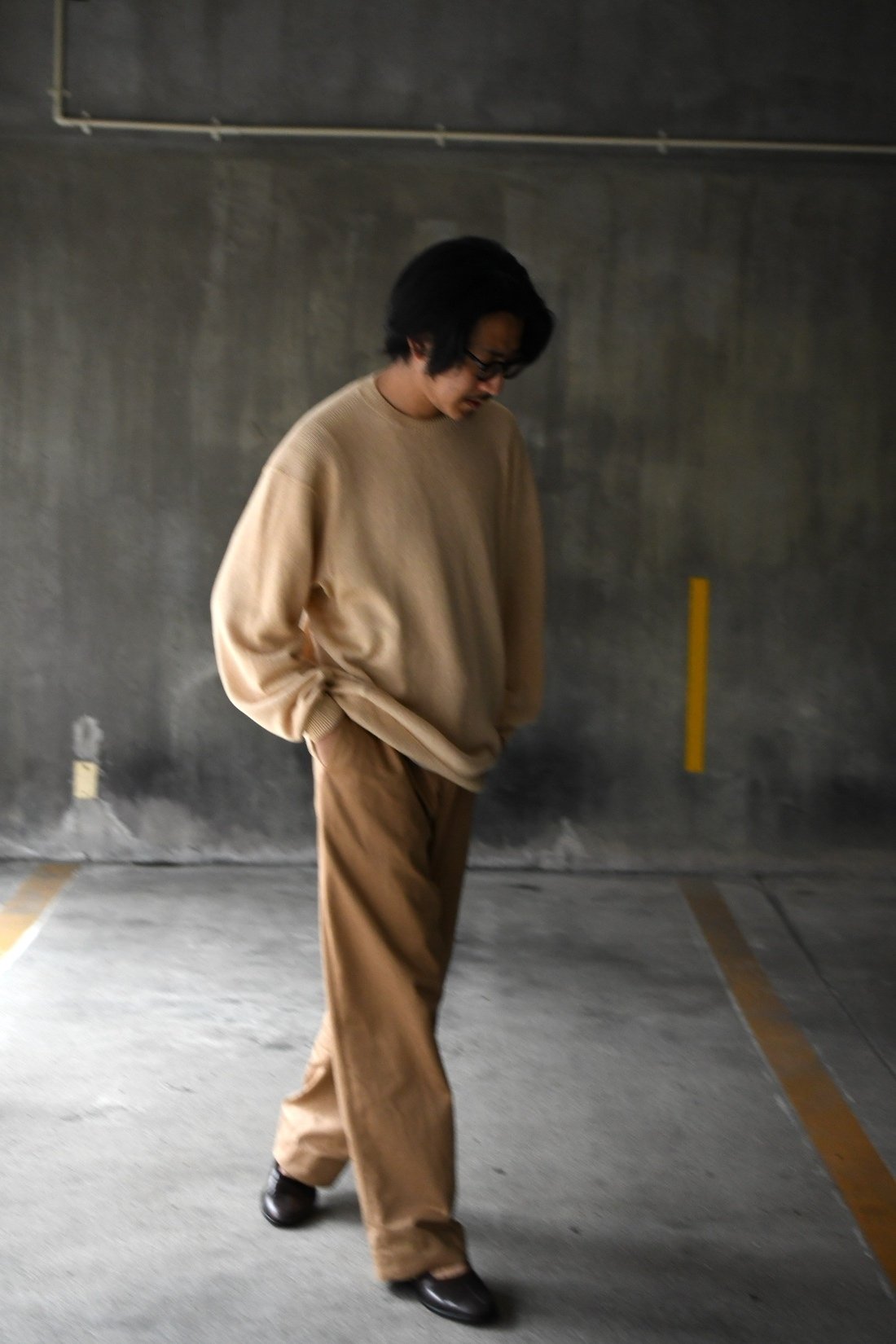 KAPTAINSUNSHINE コットンニットポロ ベージュ36（試着のみ） ベージュの和紙ニットが着たくてさ｜takuro yamashita