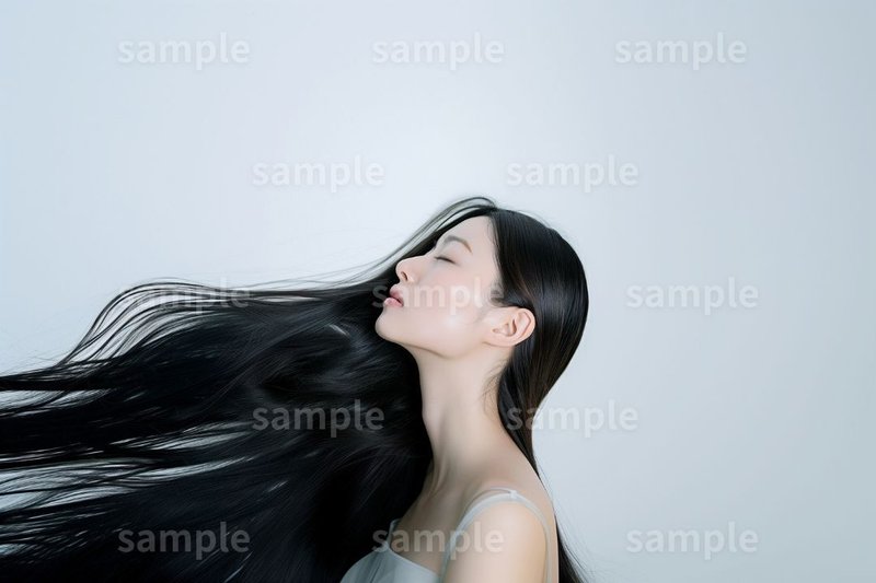 【黒髪ロングヘア美女】フリー素材3枚セット｜美容広告・ヘアスタイル・トリートメント・女性のイメージ画像に｜FREE