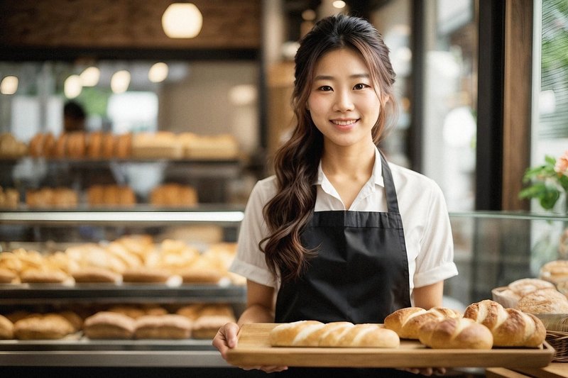 パン屋の美人な女性店員　AI画像生成、無料（フリー写真・フリー素材）