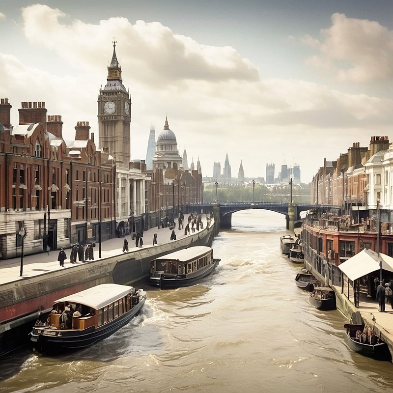 テムズ川,フリー写真,ロンドン,1900年代,AI画像生成,無料（フリー素材,フリー画像）02