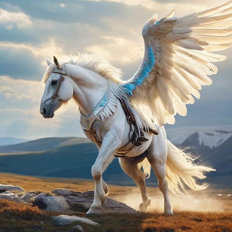 白馬,フリー写真,馬,鷲の羽,動物,生き物,AI画像生成,無料（フリー素材,フリー画像）03