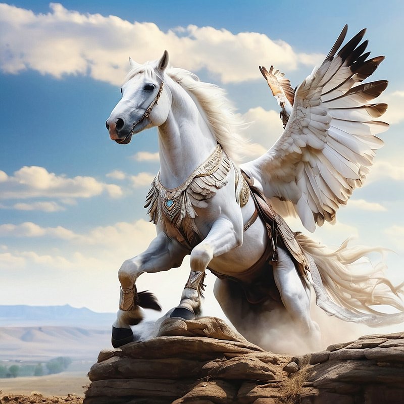 白馬,フリー写真,馬,鷲の羽,動物,生き物,AI画像生成,無料（フリー素材,フリー画像）04