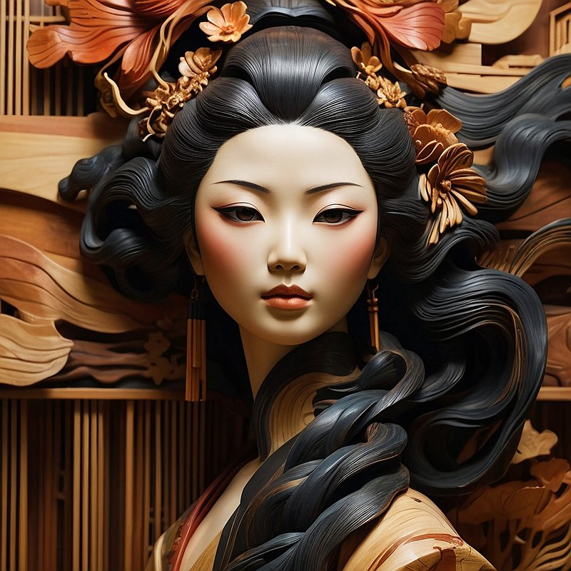 日本人美人,工芸品,フリー写真,木工彫刻,美術品,美人,女性,美女・人物,AI画像生成,無料（フリー素材,フリー画像）02