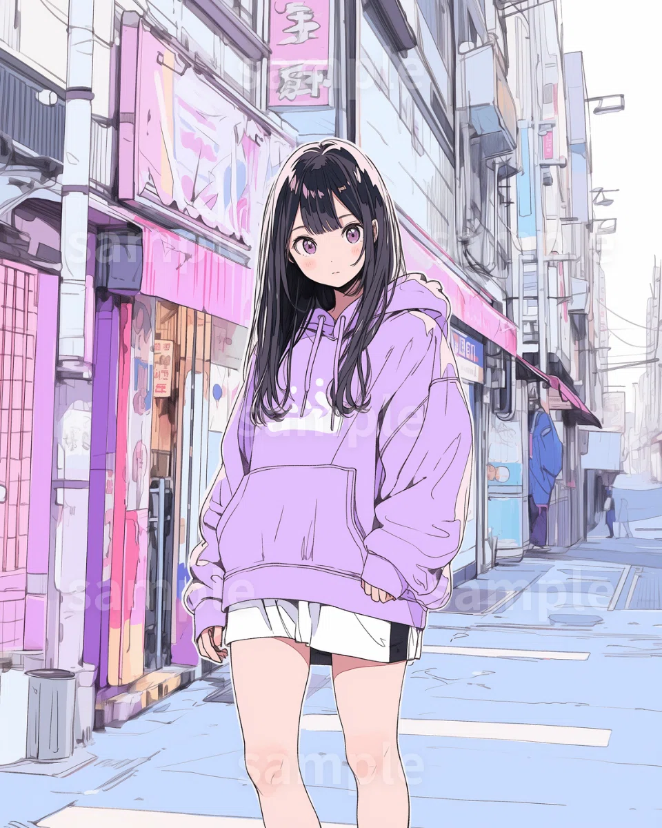 紫パーカーイラスト Rurudo イラストパーカー 黒 トップス 人気