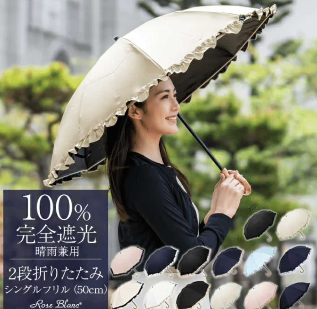 サンバリア100 折りたたみ日傘 2段折 無地 ブラック