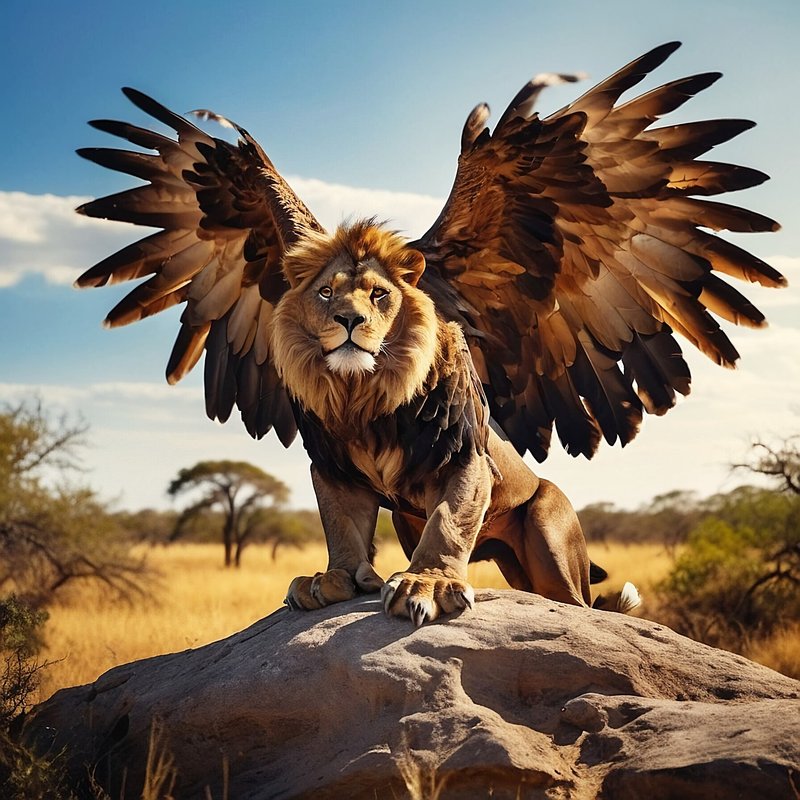 ライオン,フリー写真,鷲の翼,動物,生き物,AI画像生成,無料（フリー素材,フリー画像）01