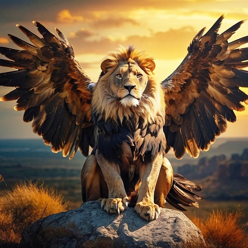 ライオン,フリー写真,鷲の翼,動物,生き物,AI画像生成,無料（フリー素材,フリー画像）02