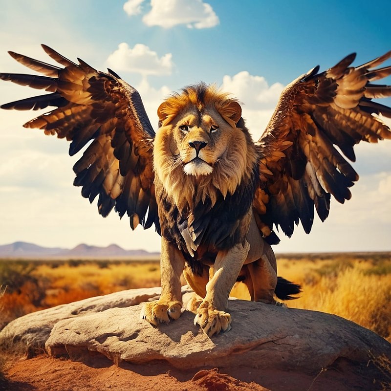 ライオン,フリー写真,鷲の翼,動物,生き物,AI画像生成,無料（フリー素材,フリー画像）03