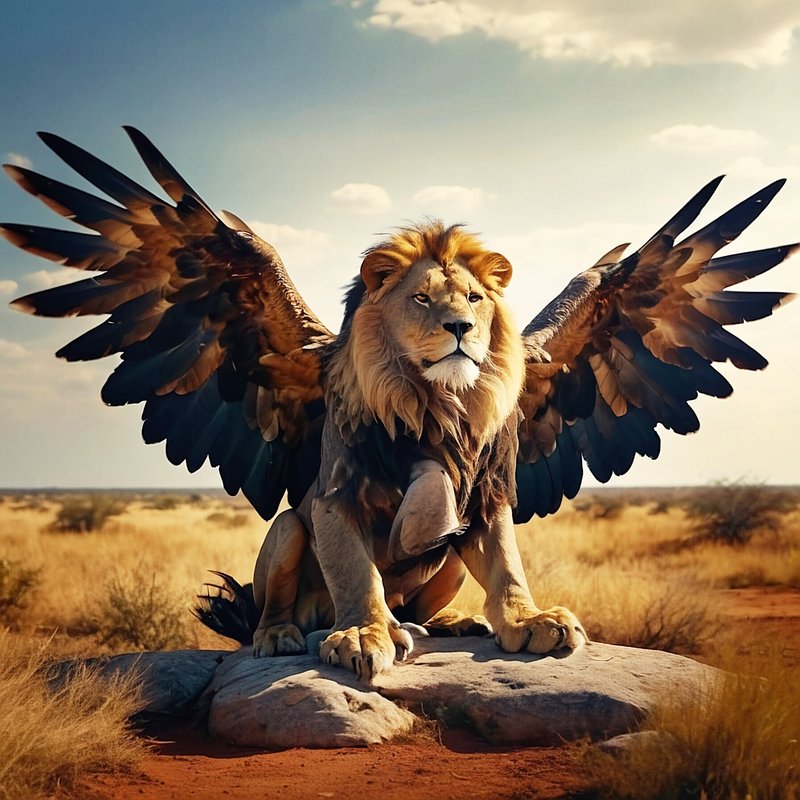ライオン,フリー写真,鷲の翼,動物,生き物,AI画像生成,無料（フリー素材,フリー画像）04