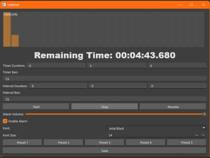 bartimerというタイマーとインターバルタイマーがバーの増加で経過時間がわかりやすいアプリ(exe版もあり)をGithubで公開しました