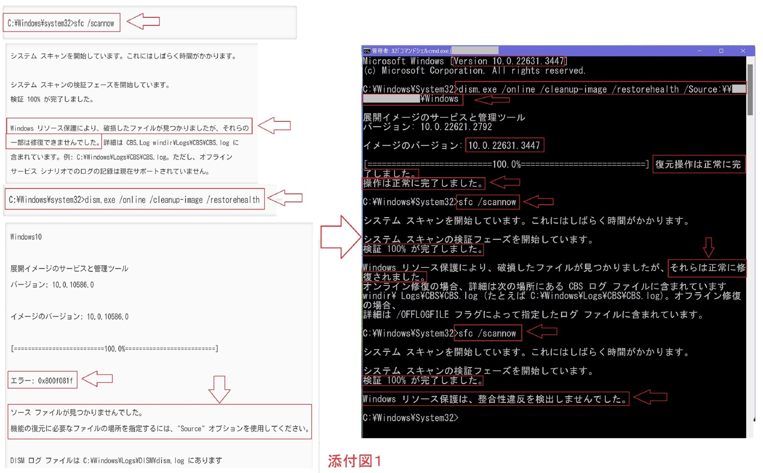 sfc ／scannow｣がエラーとなり､｢dism実行｣でも､ソースファイルが