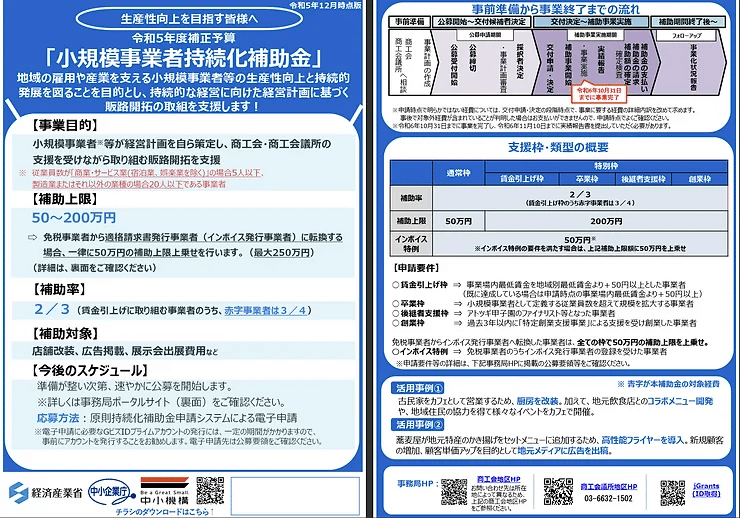 かんたん解説】令和5年度補正予算「⼩規模事業者持続化補助⾦」｜補助