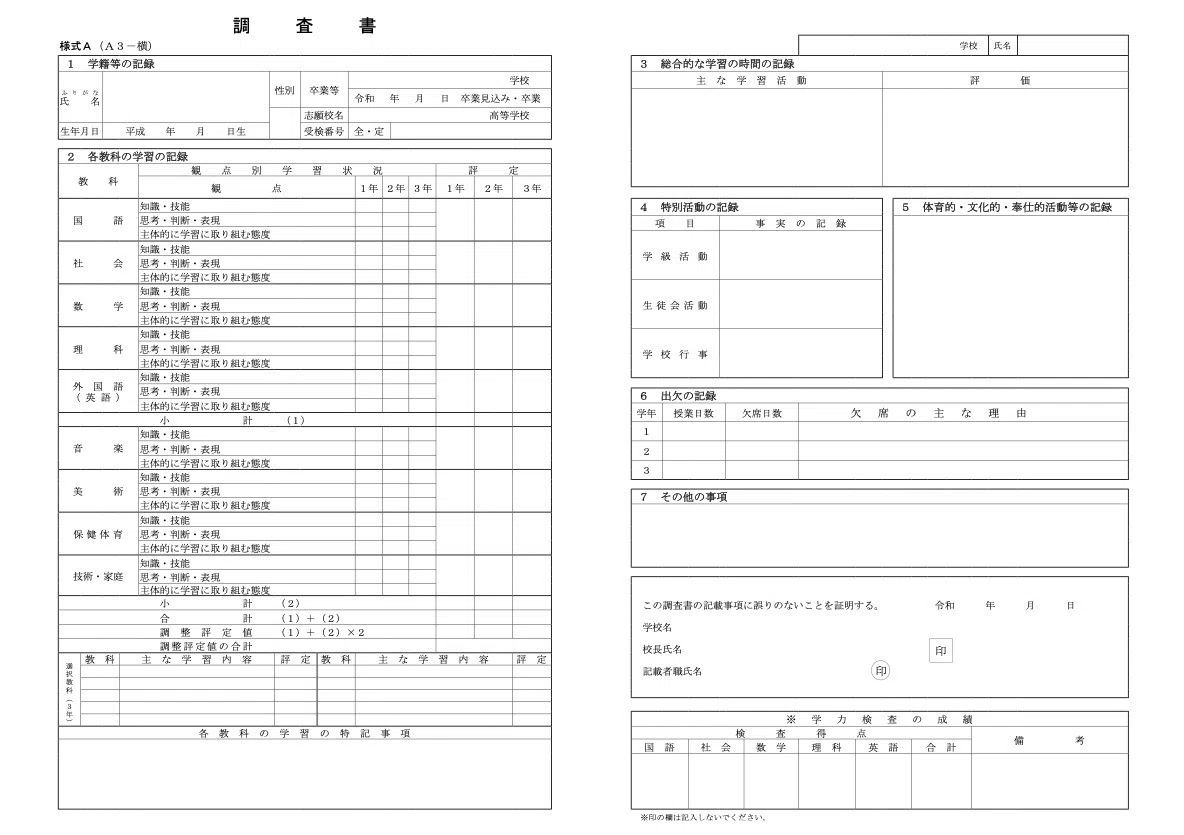 全国調査書（内申書）分析】秋田県公立高校入試の調査書を見てみま