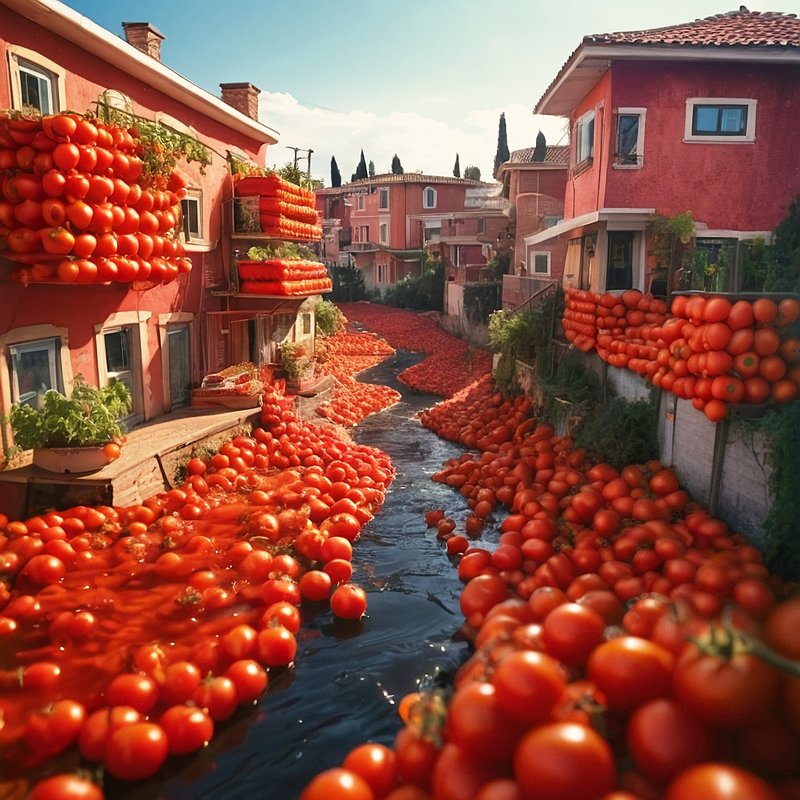 トマト,フリー写真,（4枚）,トマトの町,トマトの街,AI画像生成,無料（フリー素材,フリー画像）01
