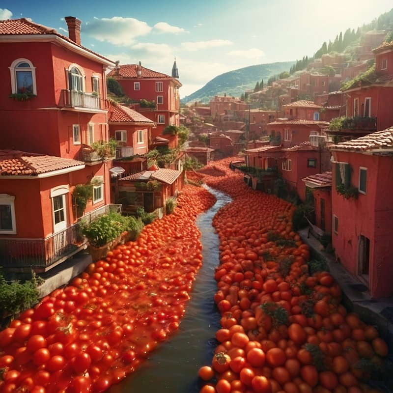 トマト,フリー写真,（4枚）,トマトの町,トマトの街,AI画像生成,無料（フリー素材,フリー画像）02
