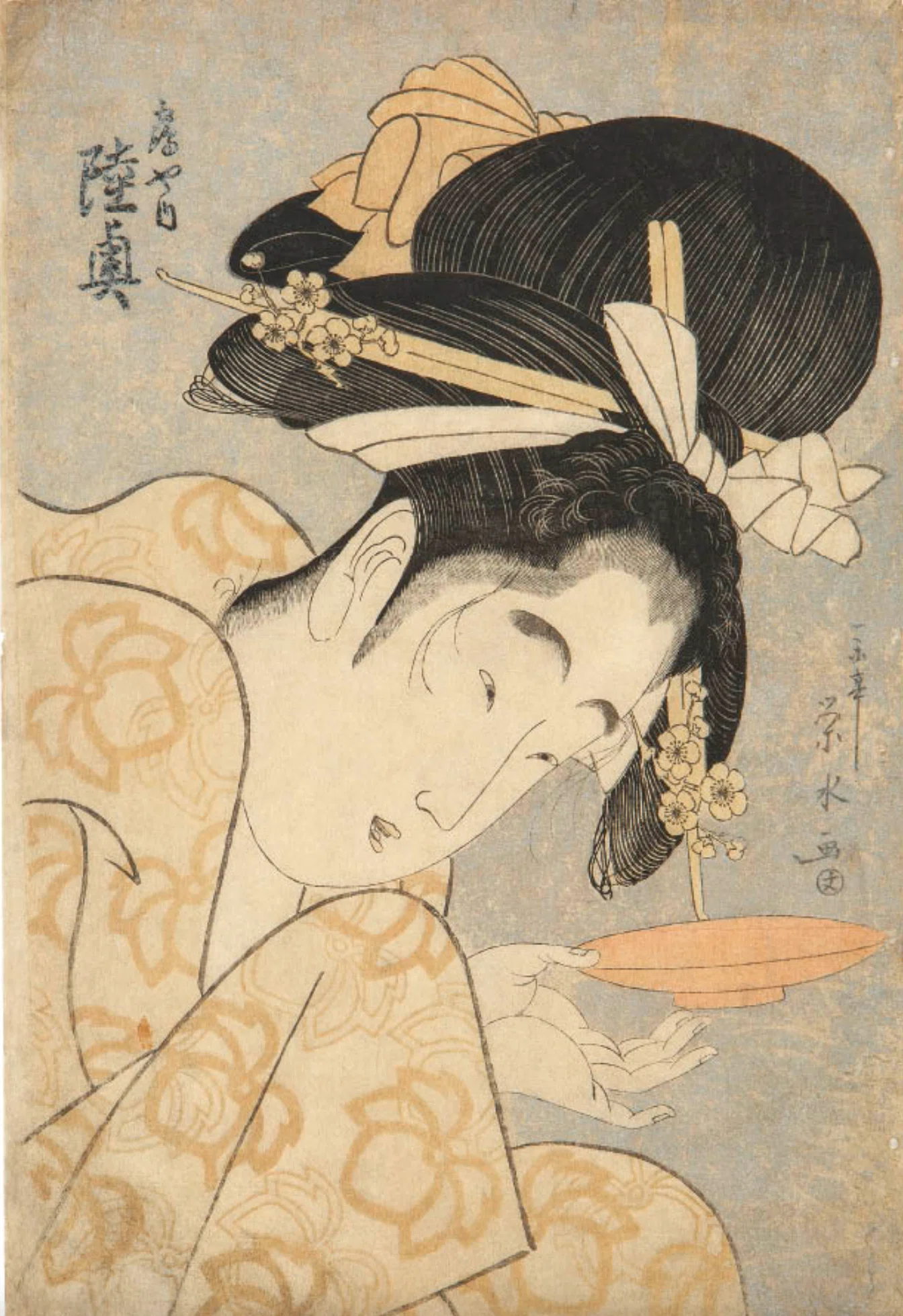 一楽亭栄水】 版画 / 木版、浮世絵 「扇や内 陸奥」 査定 買取 致し