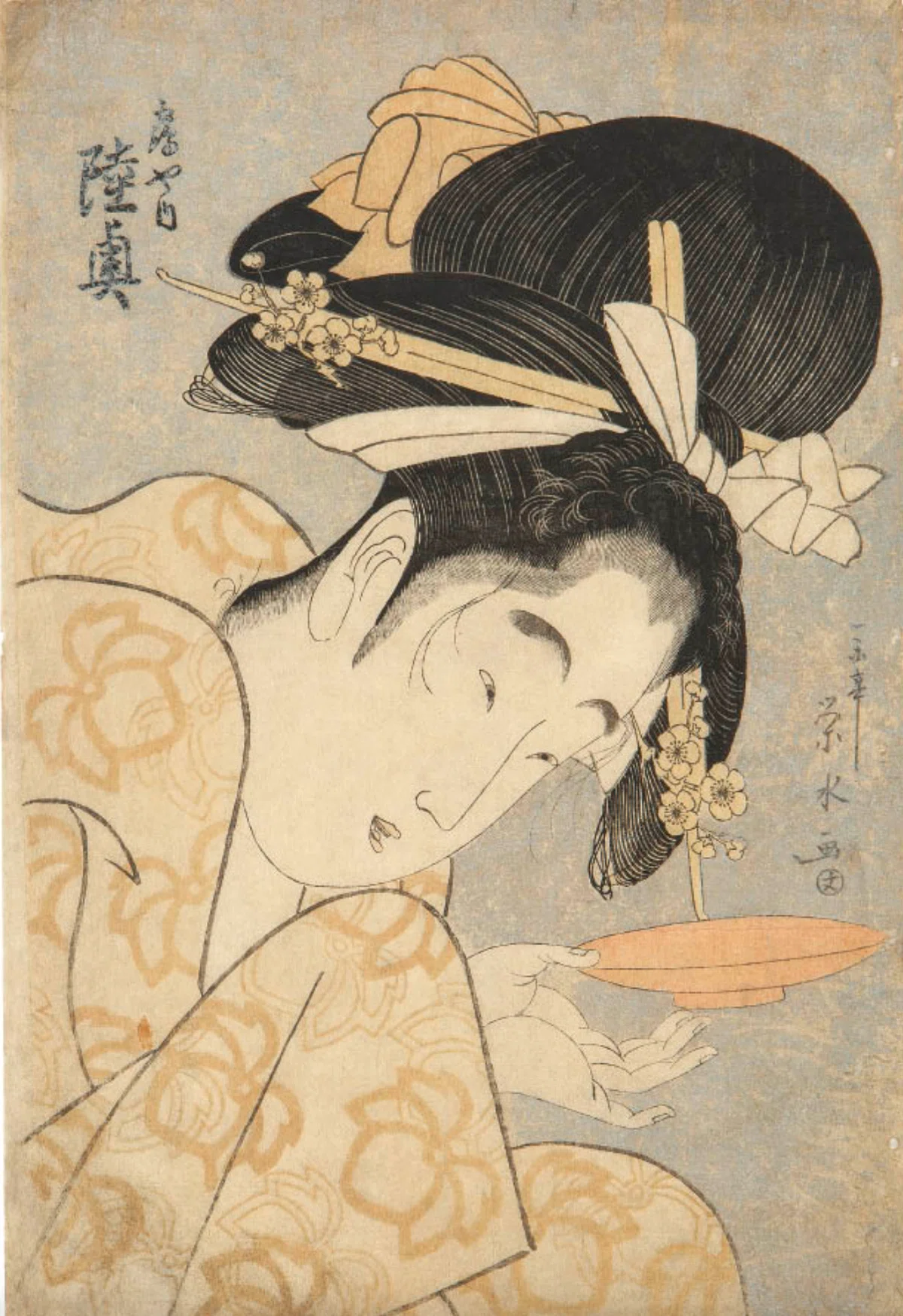一楽亭栄水】 版画 / 木版、浮世絵 「扇や内 陸奥」 査定 買取 致し