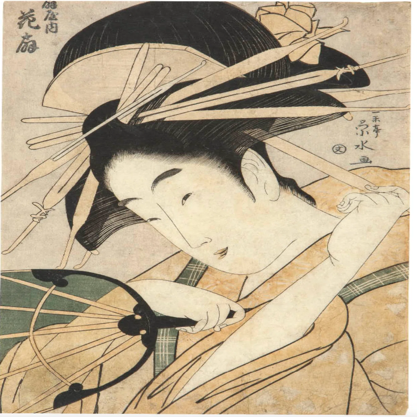 一楽亭栄水】 版画 / 木版、浮世絵 「扇や内 陸奥」 査定 買取 致し