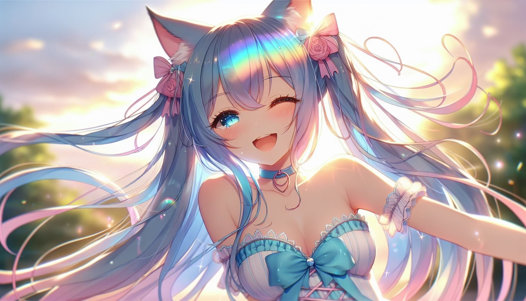 虹と青髪の猫耳ちゃん｜kazunari_フォロバ100%