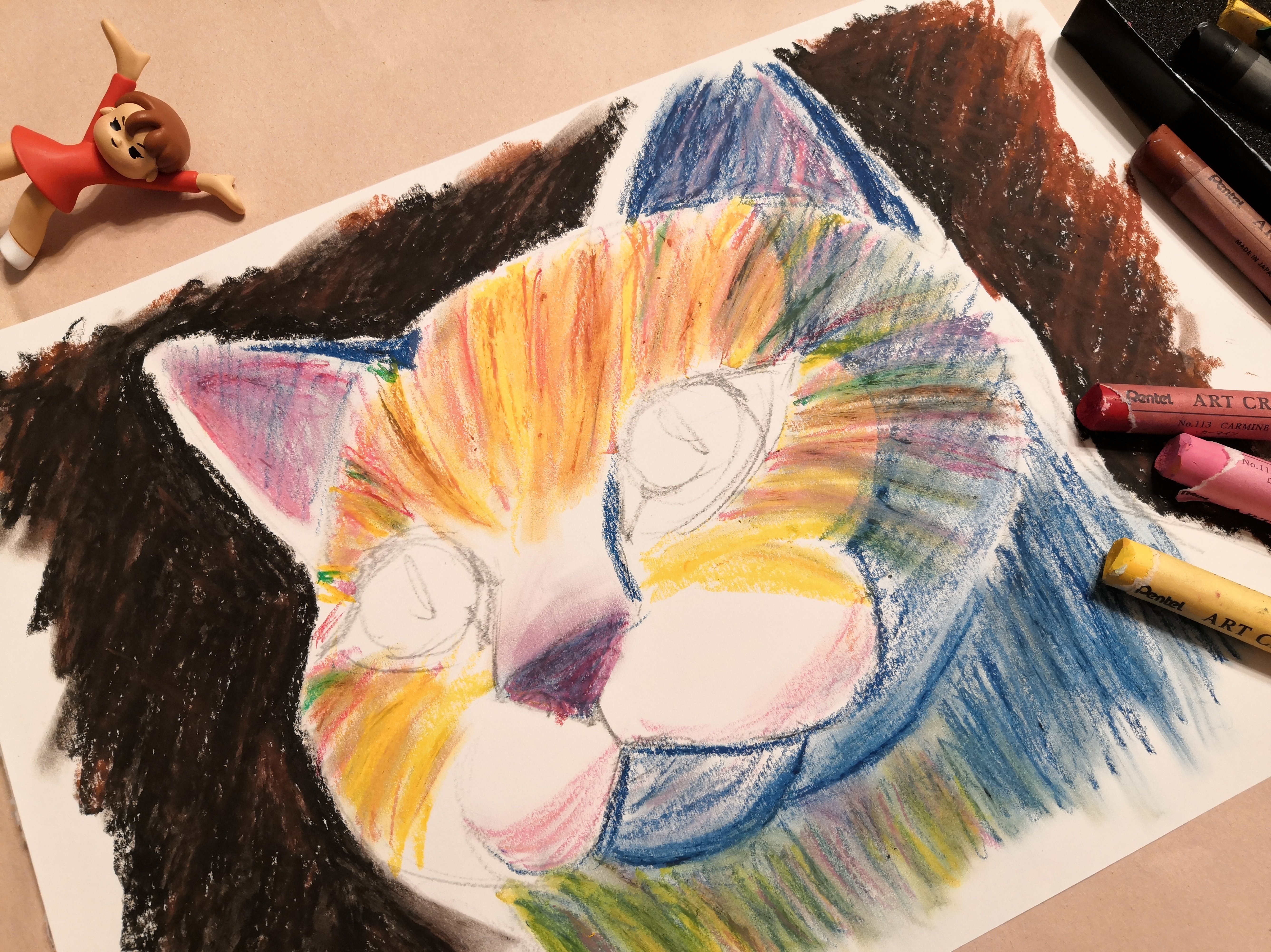 癒しの絵パステル画　水彩画　猫ちゃん 芸能人愛用アイテム特集 癒しの絵パステル画 絵画 - 猫ちゃん
