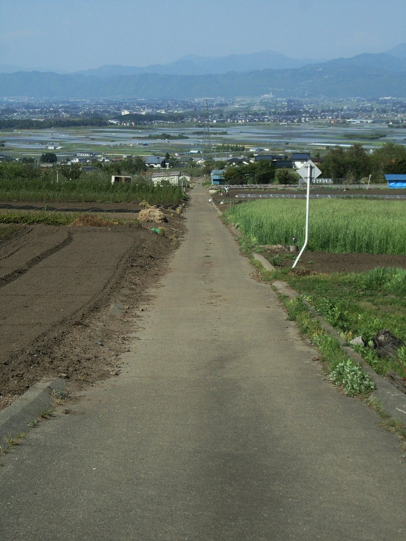 長野県松本市波田　唐沢そば集落のあたりから望む松本平　2007年５月