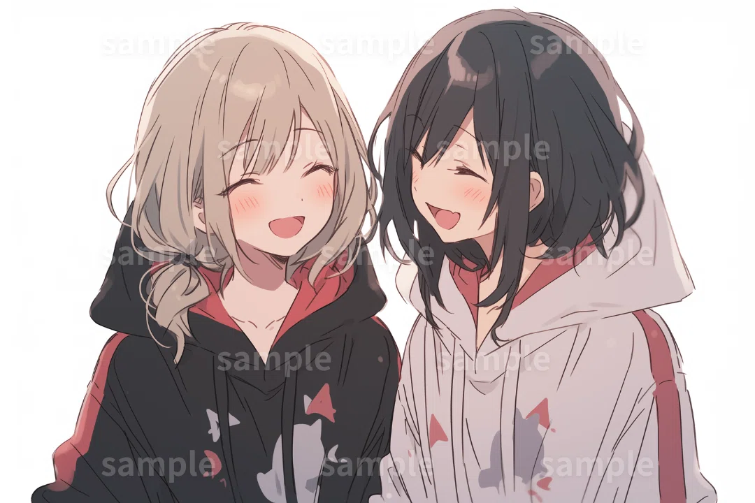 イラスト】「2人の女の子」フリー素材2枚セット｜女性・ファッション 